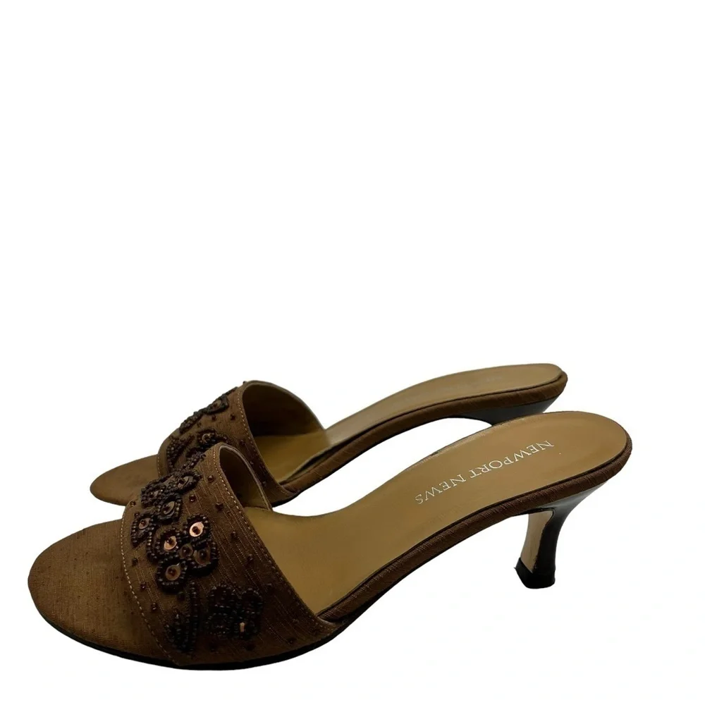 Newport News Embellished Low Heeled Slides in Brown Casual Summer - Picture 2 of 6